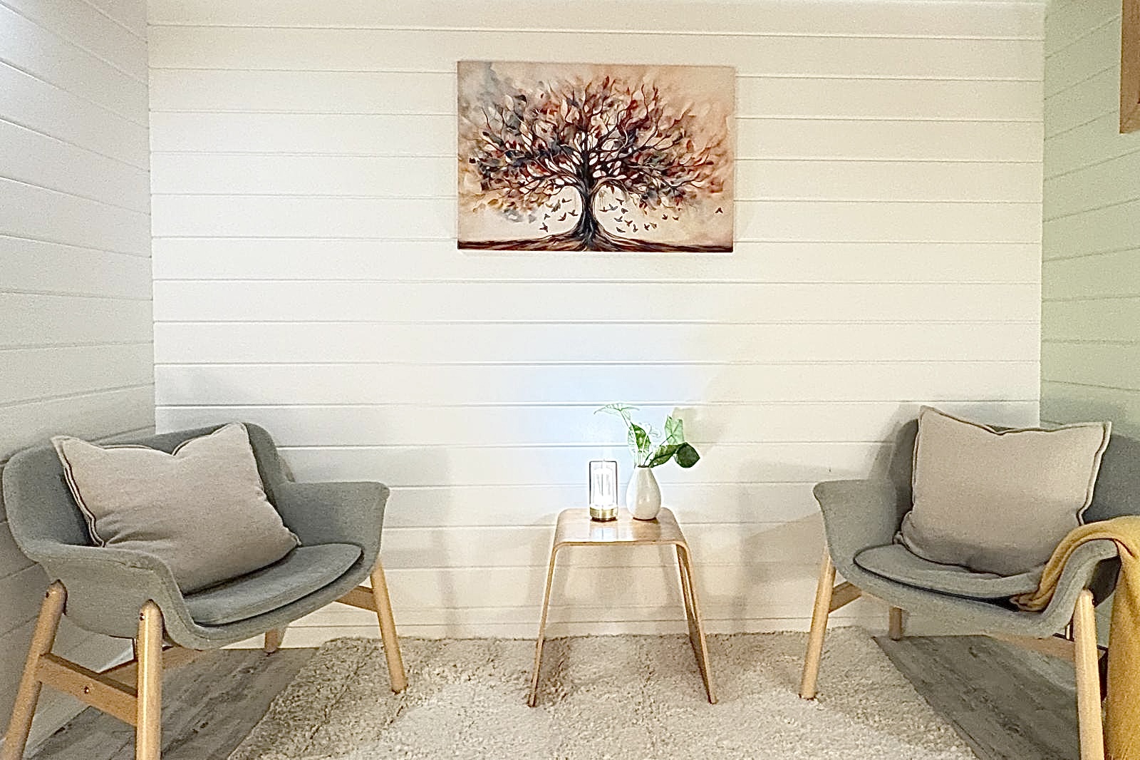 Cabin lounge chairs in bright natural light