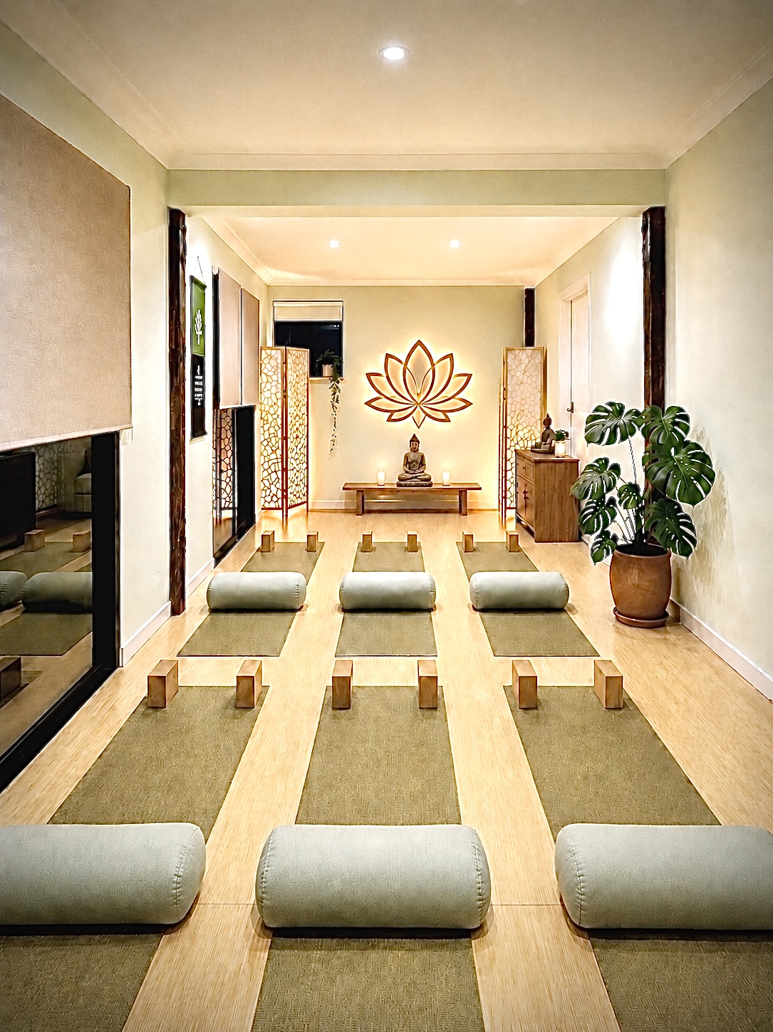 Sanctuary mats laid out for a group yoga class