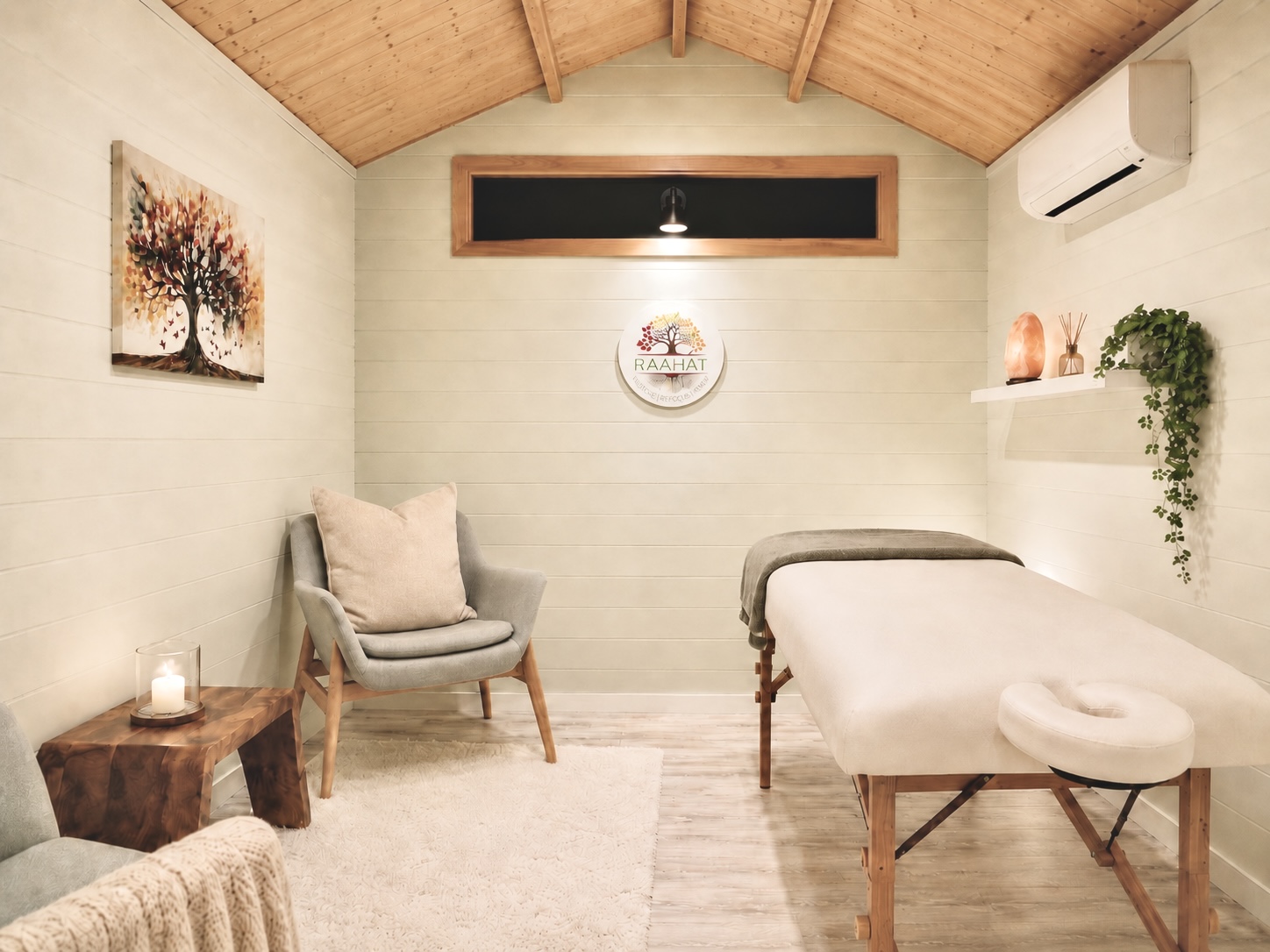 Cabin massage table setup